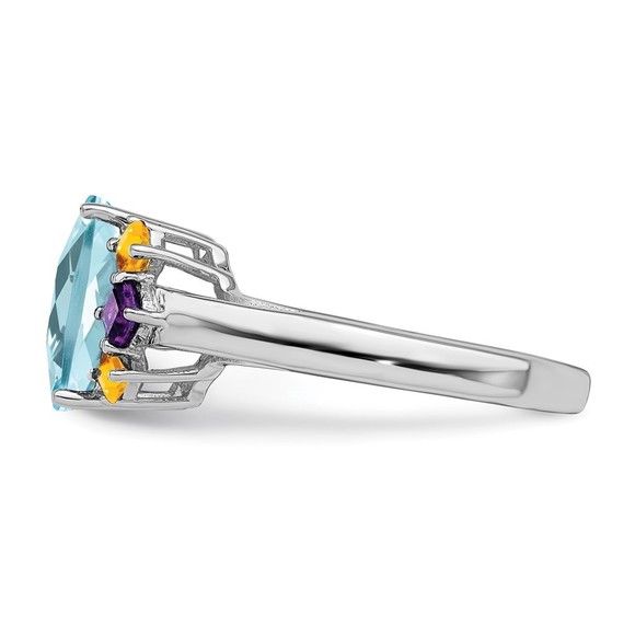 CLOSEOUT! 925 Sterling Silver Light Swiss Blue, Amethyst Citrine Ring - Picture 3 of 6